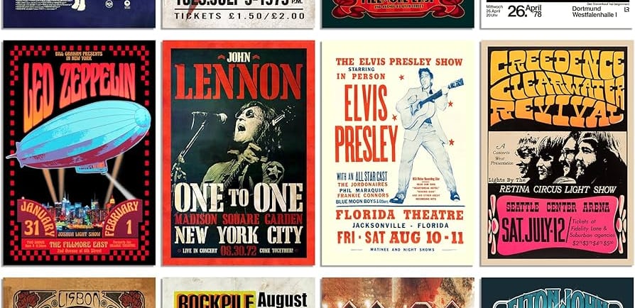 a collage of posters of various concert posters