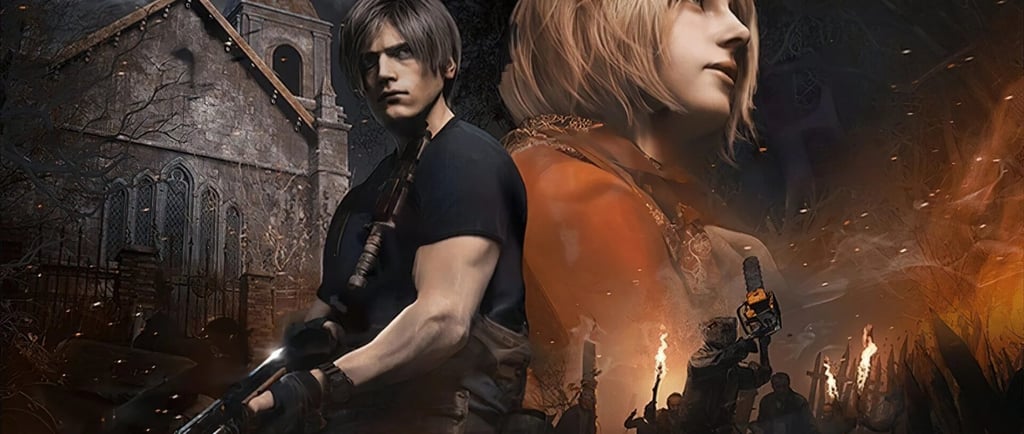 poster do jogo Resident Evil 4: Remake, apresentando Leon e Ashley.