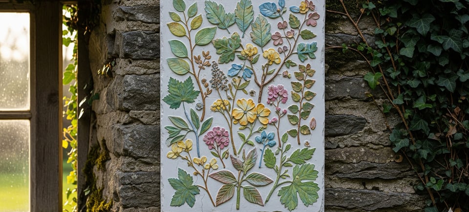 a painting of a flower on a stone wall