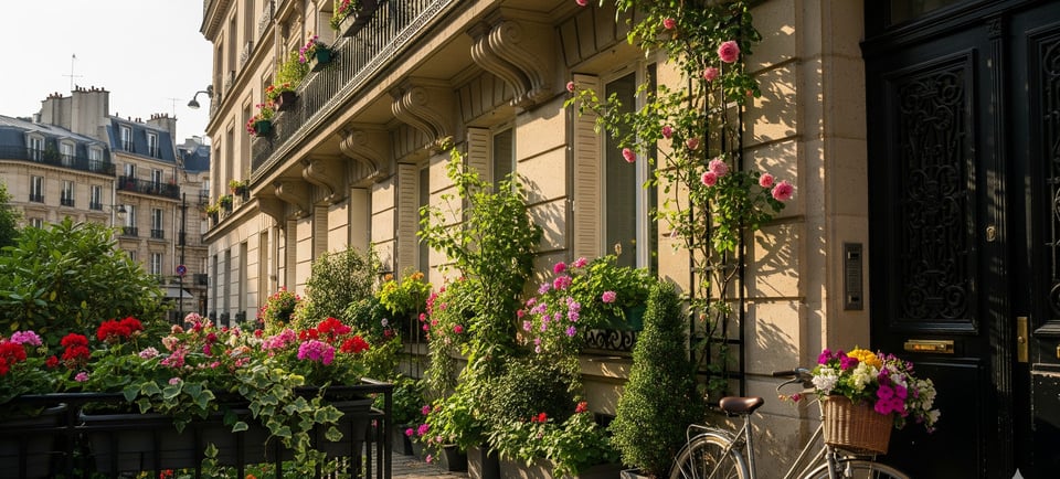 french flowers and plants outside paris home