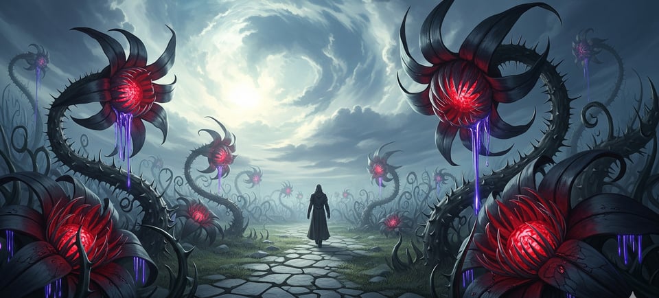 a man standing in front of a giant flower garden