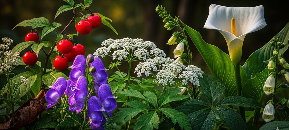 a bunch of deadly flowers that are in the middle of a garden