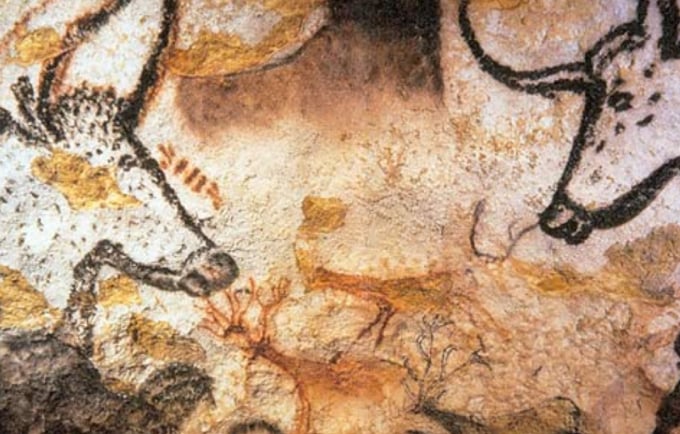 Cave paintings of horses, stags, and bison in France's Lascaux Cave
