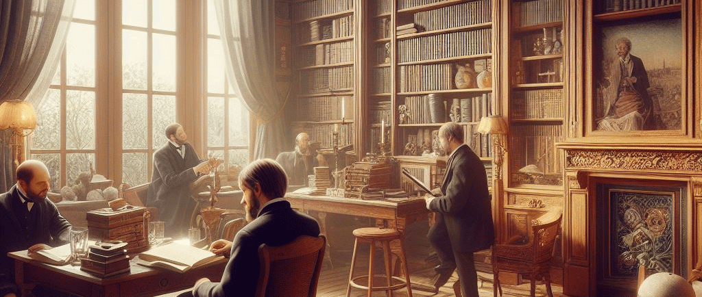 AI generated image of a reading room in gentleman's club
