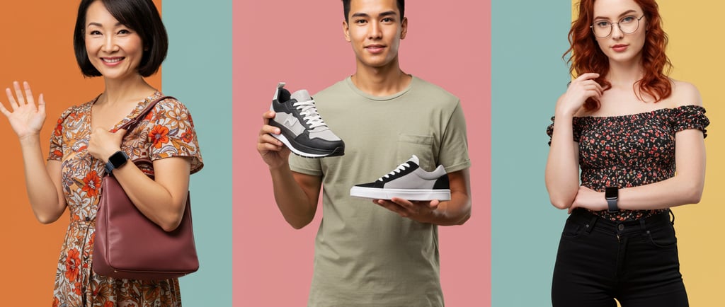 a mosaic of three customers showcasing products