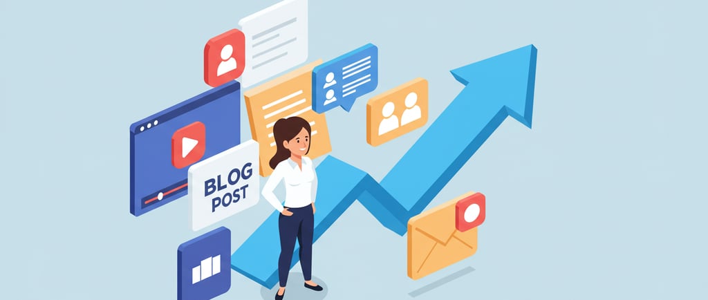 image of a person surrounded by various content formats