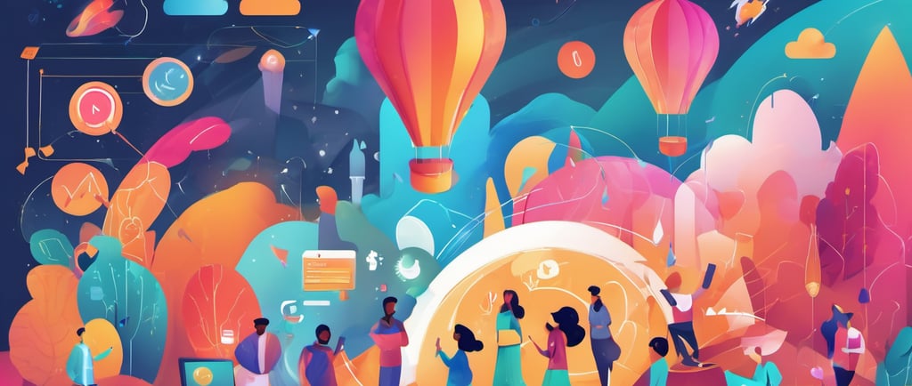 a group of people standing around a giant balloon