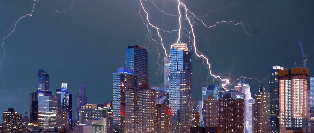 Storm over skyline.