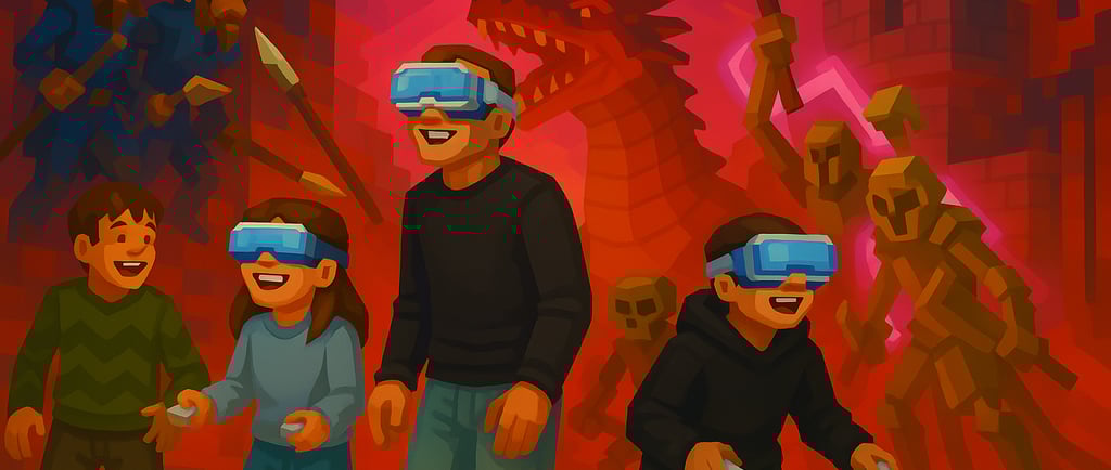 Dibujo de familia jugando con gafas VR