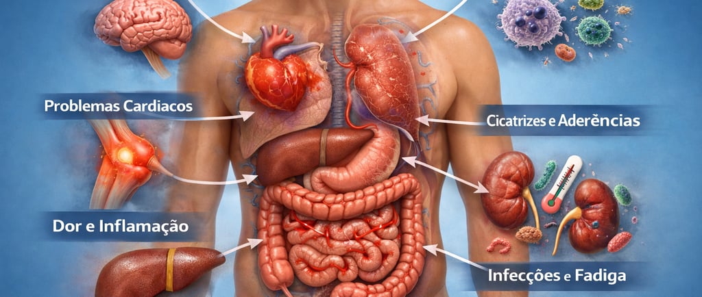 Ilustração mostrando os efeitos das cirurgias abdominais no corpo humano