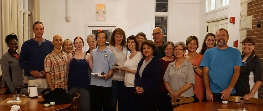 Global Tai Chi friends enjoying tea time with Dr Lam at the Eastover Retreat Center, Lennox MA. 