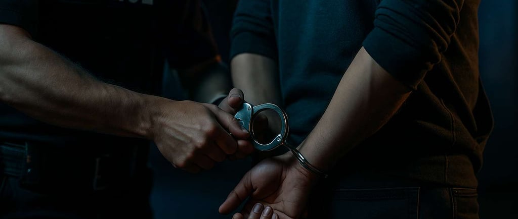 Police officer making an arrest at night on a city street
