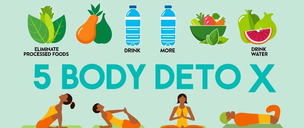 a woman doing yoga exercises with the five steps to detoxox