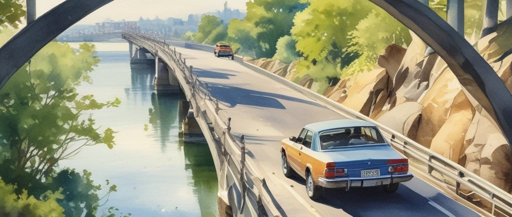 Car driving on a bridge