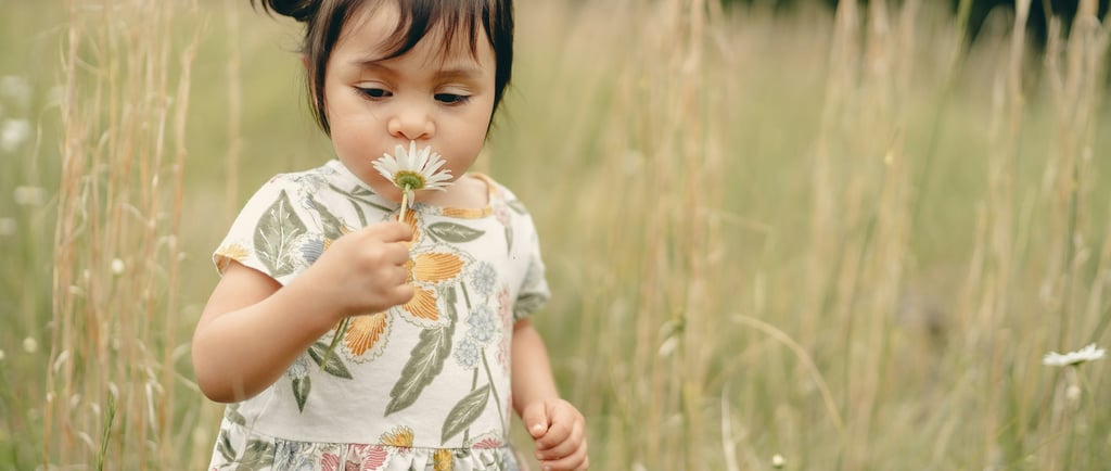 a little girl in a field of flowers