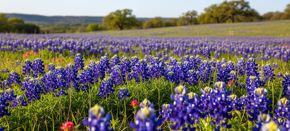 a field of bluebonnet flowers in the middle of a field