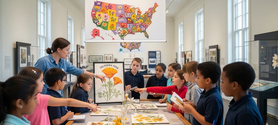 a group of children and adults in a museum