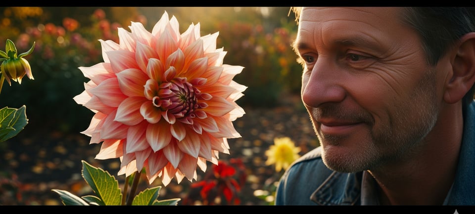 a man with a beard and a flower in a field