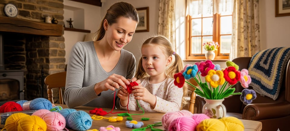 a woman and her daughter are sitting at a table
