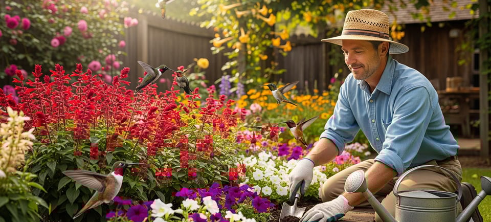 a man is gardening in a garden