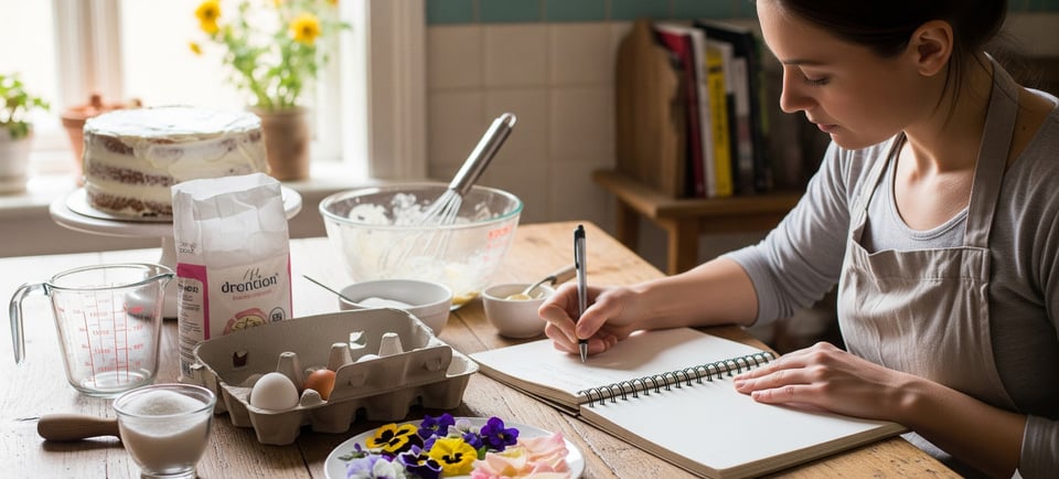 a woman is writing on a notebook while sitting at a table