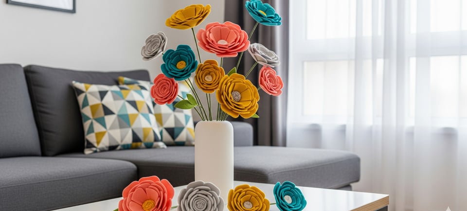 a vase with flowers on a table in a living room