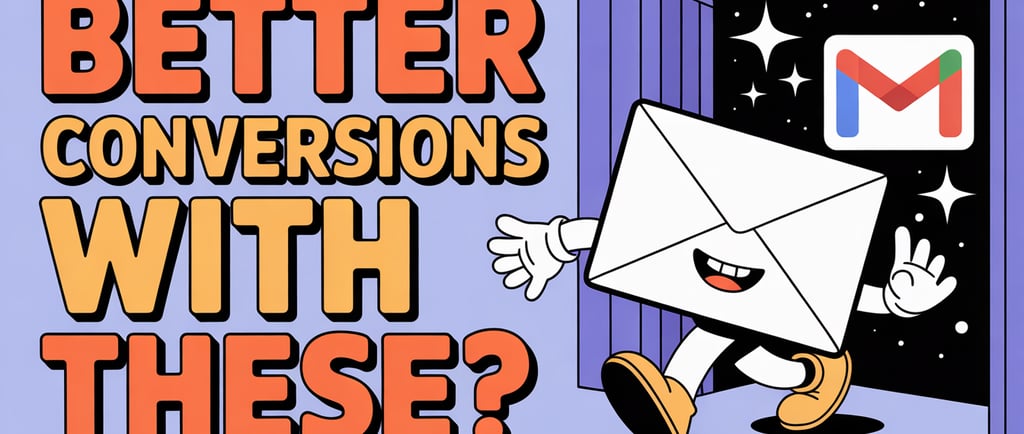 Email marketing illustration for better conversions featuring a cartoon envelope and Gmail logo.