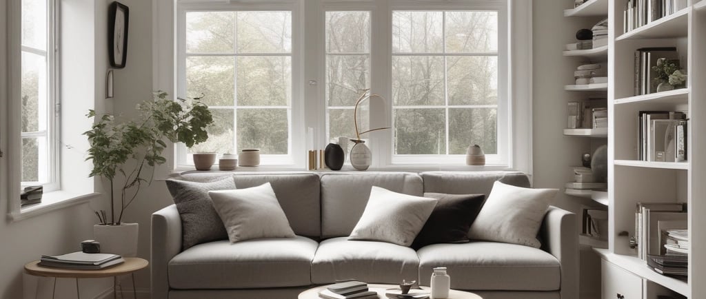 a living room with a couch and a coffee table