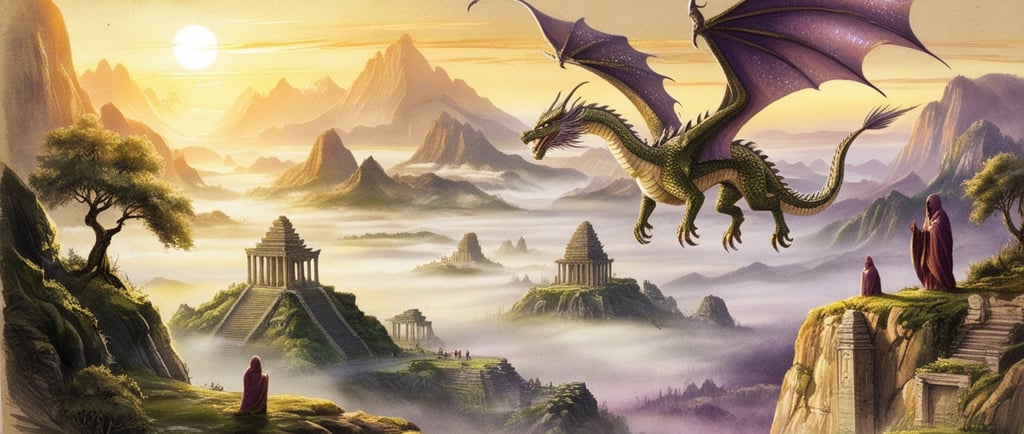 Massive dragon soaring over ancient Earth’s jungles