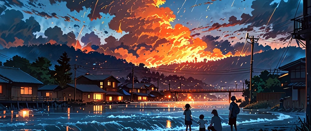 Ocean waves on fire under a burning sky