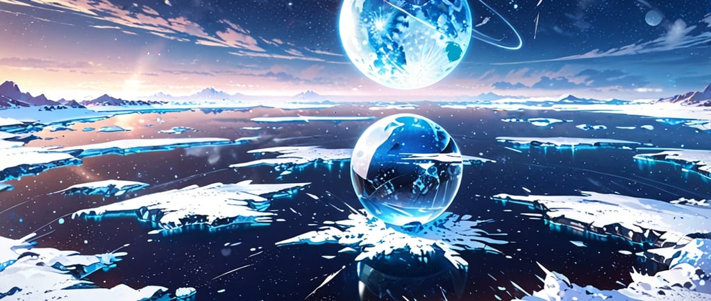 Icy exoplanet with frozen oceans reflecting starlight