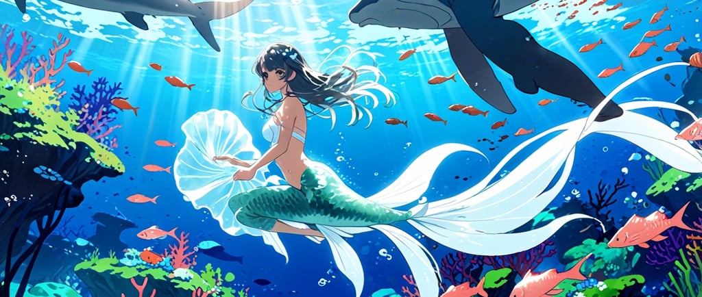 Ancient-style mermaid spotted by sailors under moonlight