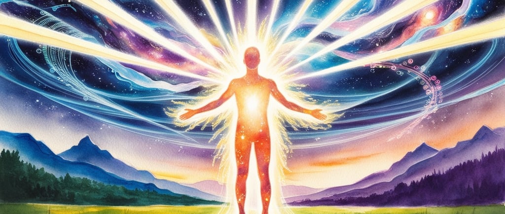 Thoughts transforming into colorful light waves