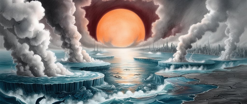 Planet Earth covered in boiling seas and vapor skies