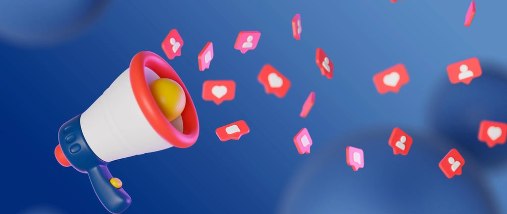 Megafone jogando corações do Instagram para fazer alusão ao inbound marketing para advogados