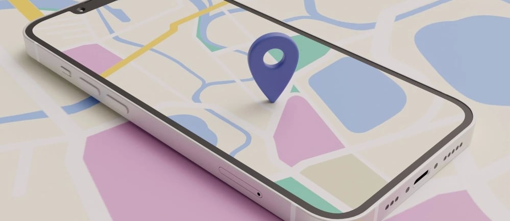 Celular com ícone de endereço físico