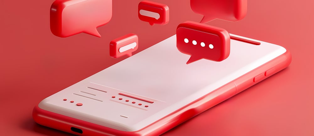 Ilustração de celular por cima de fundo vermelho