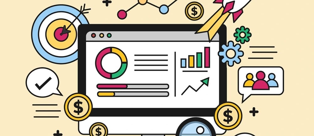 Tema de computador com diversos ícones associados a SEO