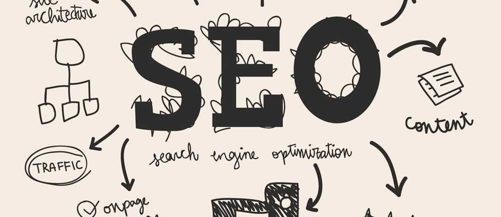 Imagem com a palavra SEO e ícones relacionados
