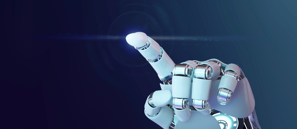 Mão de robô com alusão à IA no marketing digital para advogados