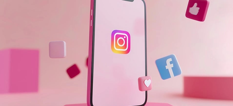 Celular com ícones do Instagram e Facebook