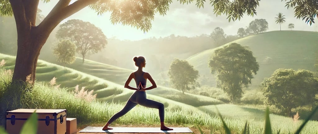Femme pratiquant une posture de yoga et travaille sa mobilité contre le mal de dos