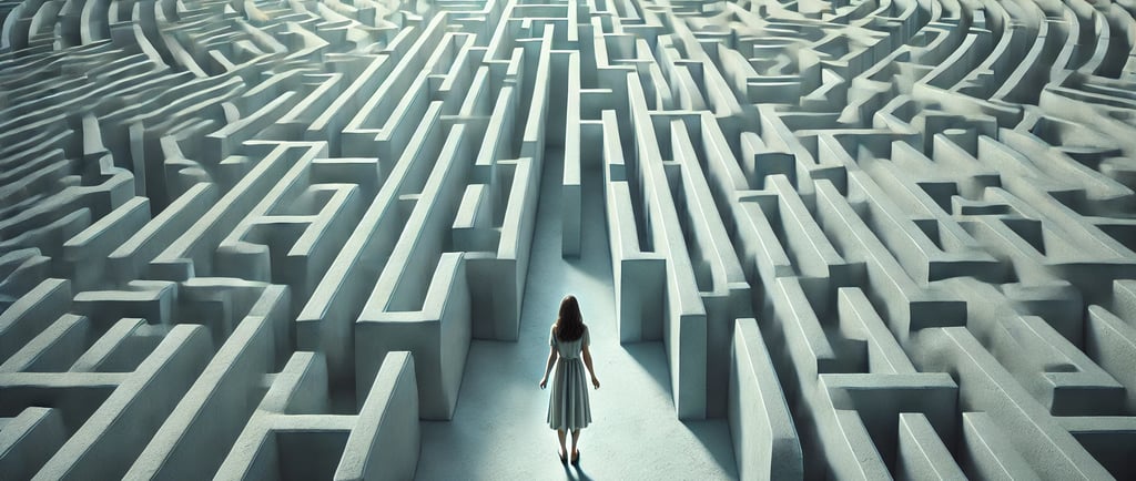 Femme perdu devant un labyrinthe qui représente l’errance diagnostique