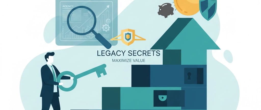 Healthcare professional reviewing strategic business documents and financial charts for succession p