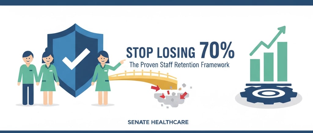 Professional home care team meeting discussing staff retention strategies in a modern office