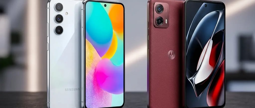 Galaxy A56 e Moto G86 lado a lado em destaque.