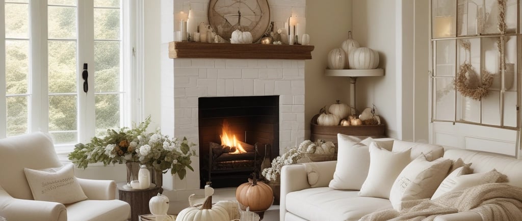 A cozy living room decorated for the holidays, featuring a small Christmas tree adorned with ornaments beside a window. The room includes a large wooden cabinet with decorative items like a lamp, framed artwork with 'joy' written on it, and greenery. A soft white couch with cushions and a wooden coffee table topped with books and a festive floral arrangement completes the setting.