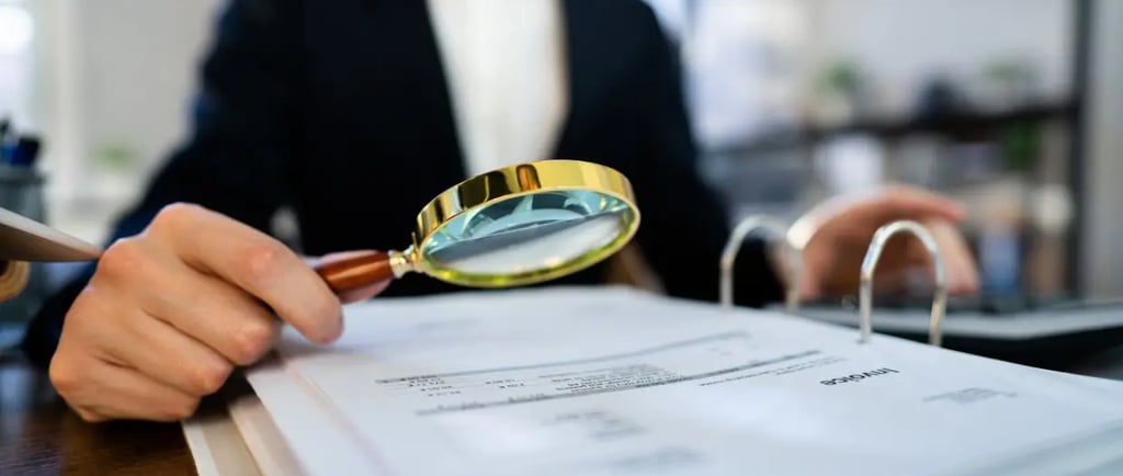 Inspecteur fiscal examinant les documents d’un auto-entrepreneur lors d’un contrôle