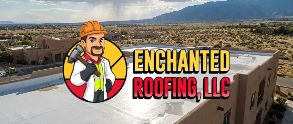 Enchanted Roofing logo with TPO roof