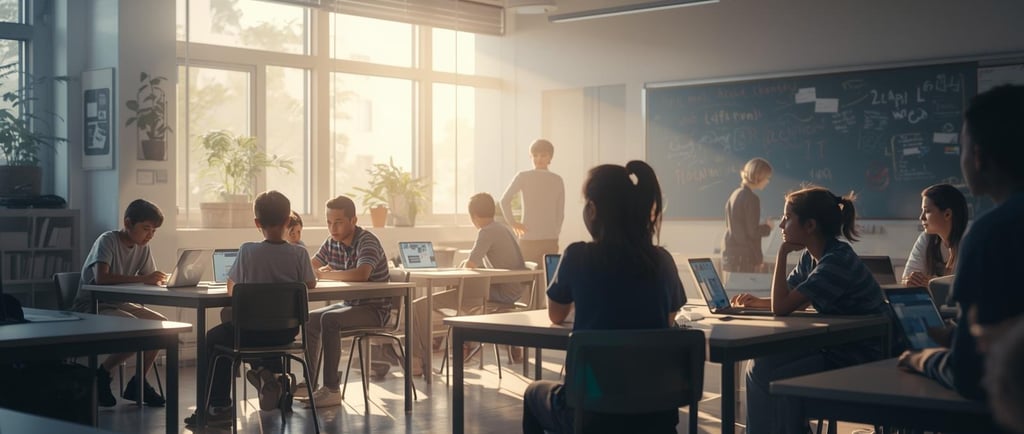 Students in a classroom learning how to think critically and ethically alongside AI